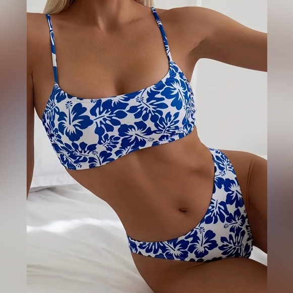 Blue Floral High Cut Bikini Set - Picture 3 of 7